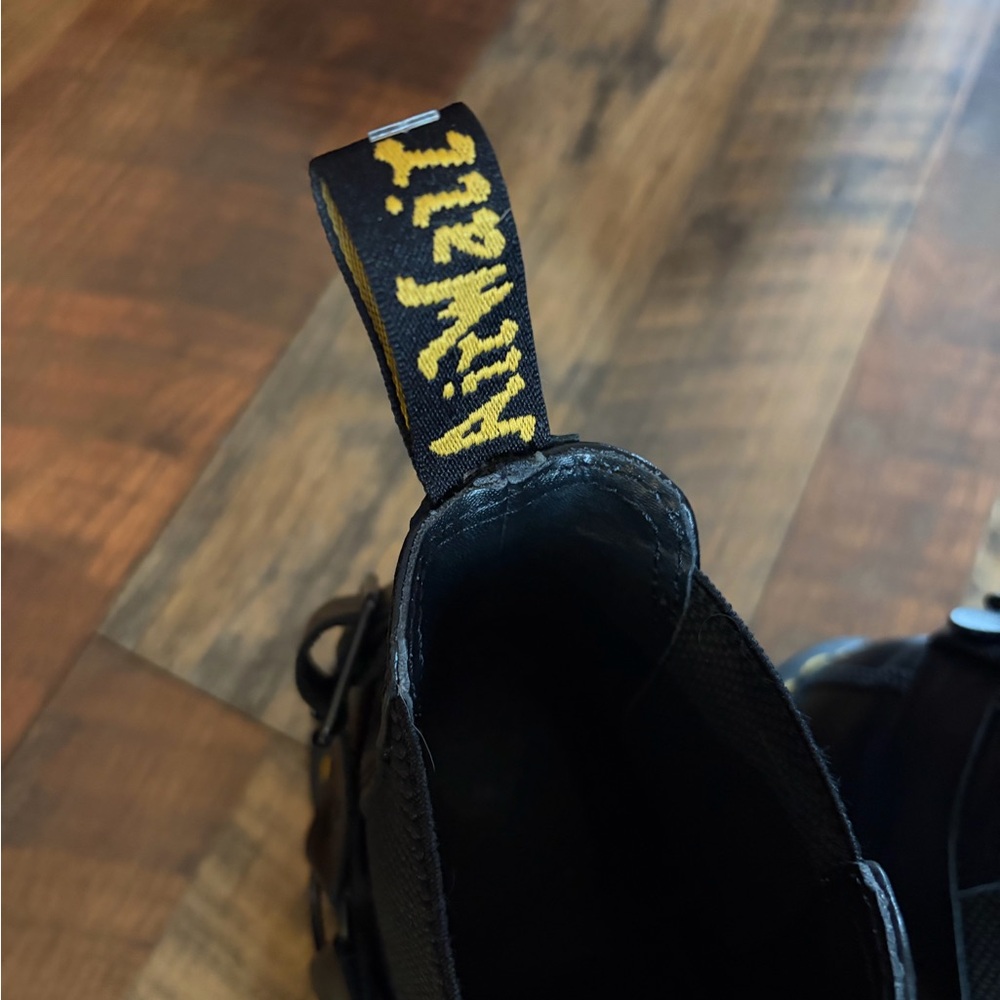 Dr. Martens Black Leather Quad Harness Platform Unisex Boots - Picture 9 of 11